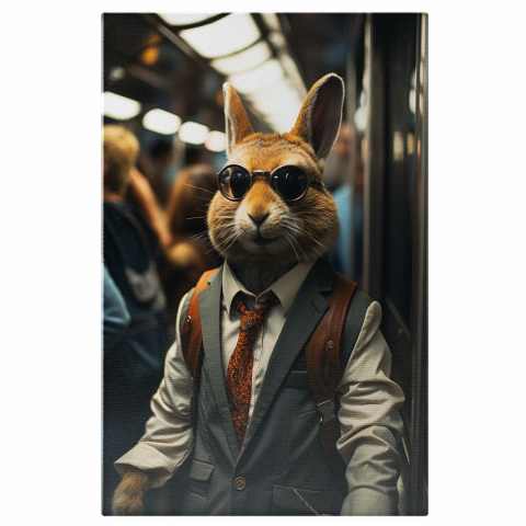 Tablou Canvas: Călătorii din Tren și Iepurele Fantastic cu Ochelari, Marime 40x25CM