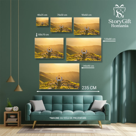 Tablou Canvas - Calatorind Prin Padure: Fata cu Rucsac Meditand, Yoga, Golden Hour, Apus 40x25CM [4]