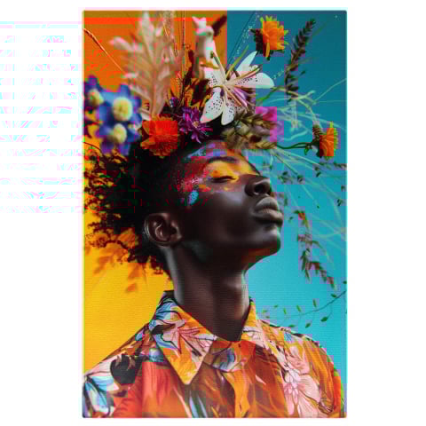 Tablouri Canvas - Tablou Canvas - Camasă Portocalie cu Model Floral Contrast Portocaliu-Turcoaz, Marime 40x25CM