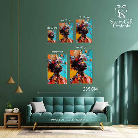 Tablou Canvas - Camasă Portocalie cu Model Floral Contrast Portocaliu-Turcoaz, Marime 40x25CM [3]