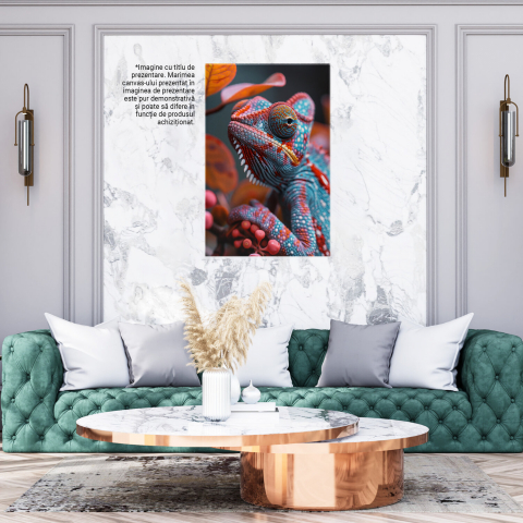 Cameleonul Punctat - Tablou Canvas în Nuțe de Roz și Albastru cu Ochii Bulbucați, Marime 40x25CM [2]