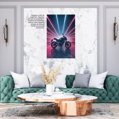 Garaj cu Motocicletă Neagră și Lumini Roz - Tablou Canvas pentru Pasionați, Marime 40x25CM [2]