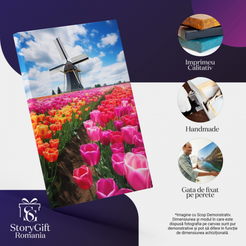 Câmp de Lalele Colorate și Moara de Vânt - Pictură Digitală, Marime 40x25CM [3]