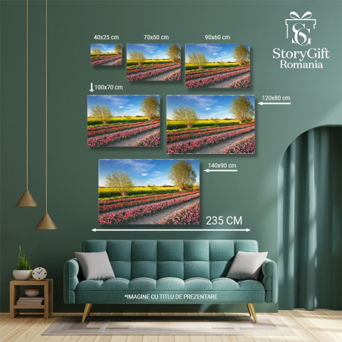 Tablou Canvas Camp de Lalele in Bloom la Apus, primavara, peisaj, flori, agricultura, natura 4838 40x25CM [4]