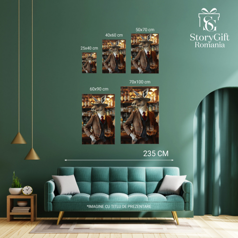 Tablou Canvas Cangur cu Trabuc și Costum în Bar - Pictură Digitală, Marime 40x25CM [3]