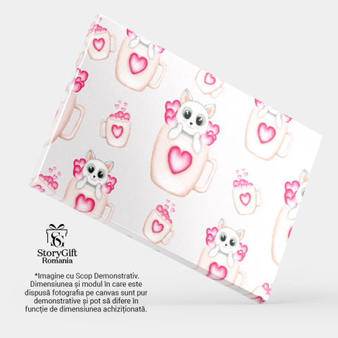 Tablou Canvas: Căni de cafea cu inimi și pisici - Pisici în căni de cafea 40x25CM [3]