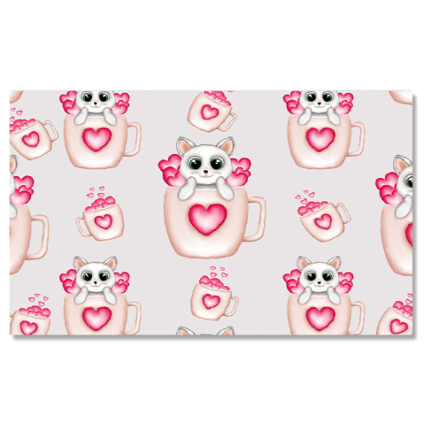Diverse - Tablou Canvas: Căni de cafea cu inimi și pisici - Pisici în căni de cafea 40x25CM