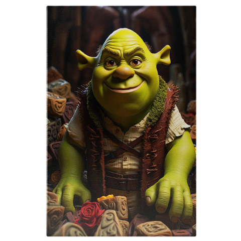 Personaje Desene Animate - Tablou Canvas:  Capcaunul Shrek ajuns la batranete intr-o lume fantastica- pentru Iubitorii de basme si arta digitala Pictura Digitala 40x25CM