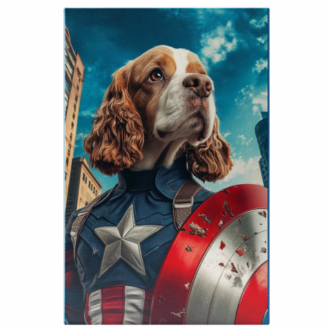 SuperErou -  Tablou Canvas Personalizat Captain America În Acțiune În Oraș Cu ScutMarime 40x25CM