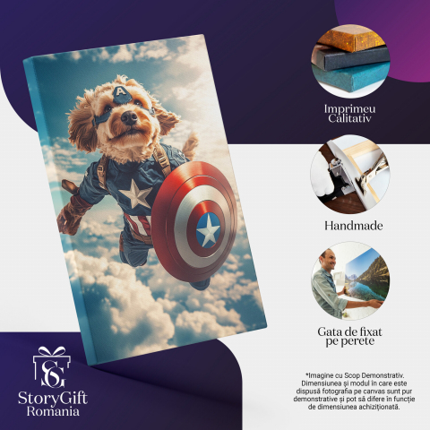  Tablou Canvas Personalizat Captain America Cu Scut În Cer Deasupra NorilorMarime 40x25CM [3]