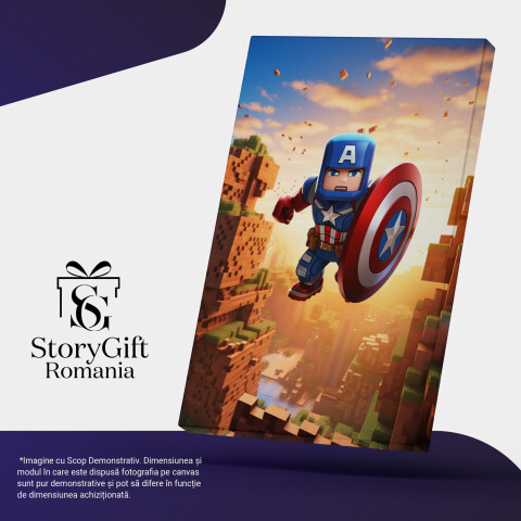 Tablou Canvas - Captain America Zburând în Stil Minecraft, Marime 40x25CM [2]