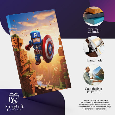 Tablou Canvas - Captain America Zburând în Stil Minecraft, Marime 40x25CM [1]