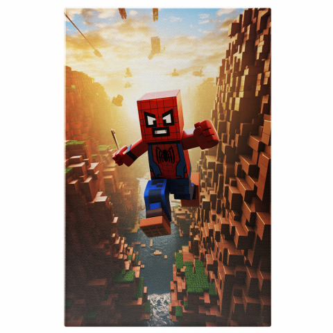 Tablou Canvas - Spider-Man Zburând în Stil Minecraft, Marime 40x25CM