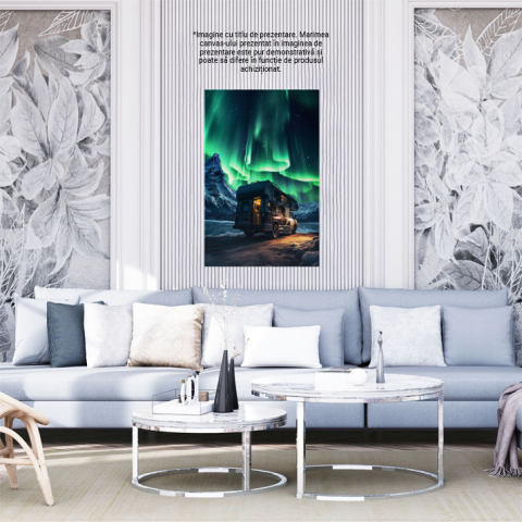 Tablou Canvas:  Caravană și Aurora Boreală, Norvegia- Peisaje Pictura Digitala 40x25CM [1]