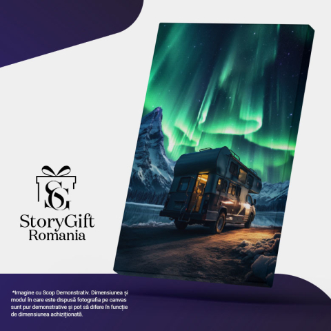 Tablou Canvas:  Caravană și Aurora Boreală, Norvegia- Peisaje Pictura Digitala 40x25CM [4]
