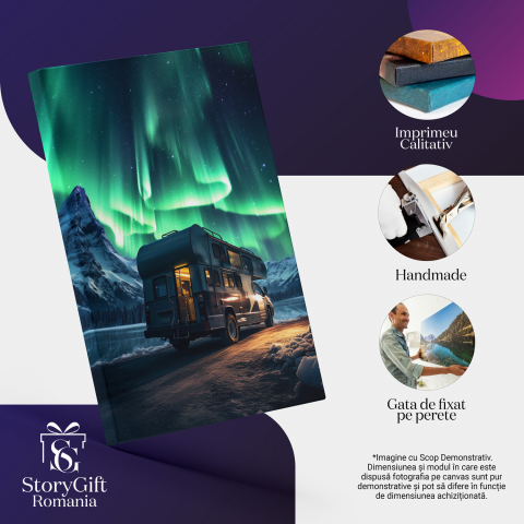 Caravana și Aurora Boreală din Norvegia - Pictură Digitală de Peisaj, Marime 40x25CM [1]