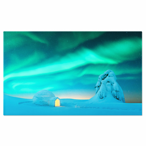 Aurora Boreală - Tablou Canvas Casa Igloo Sub Luminile Nordului: Aurora Boreală în Peisajul Arctic, Marime 40x25CM