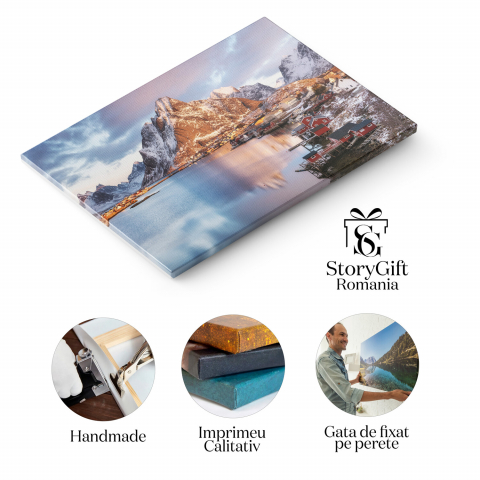 Peisaj Nordic cu Rorbu și Fjord în Insulele Lofoten, Norvegia, Marime 40x25CM [1]