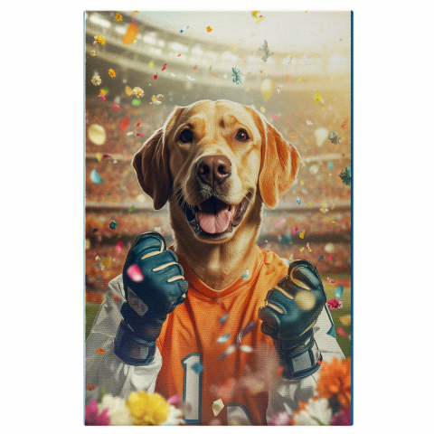 Personalizate cu Animalul Tau -  Tablou Canvas Personalizat Câștigător De Meci De Fotbal Cu Mănuși De PortarMarime 40x25CM