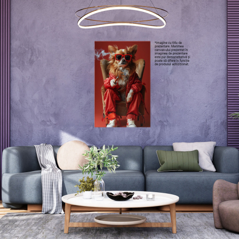 Tablou Canvas - Cățel Gangster în Trening Roșu cu Trabuc și Ochelari, Marime 40x25CM [2]