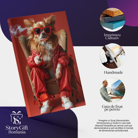 Tablou Canvas - Cățel Gangster în Trening Roșu cu Trabuc și Ochelari, Marime 40x25CM [1]