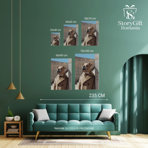 Cățel în Ținută Posh - Tablou Canvas cu Expoziție Fastuoasă de Modă Canină, Marime 40x25CM [3]