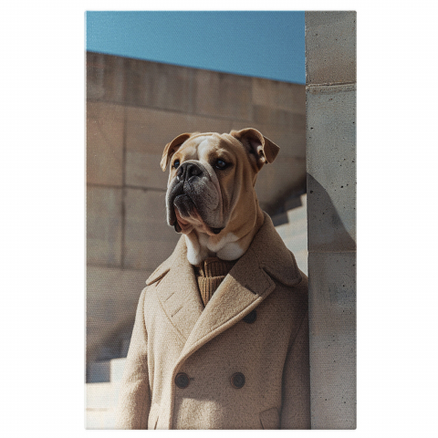 Câini - Cățel în Ținută Posh - Tablou Canvas cu Expoziție Fastuoasă de Modă Canină, Marime 40x25CM