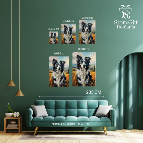 Cățel Blănos Alb cu Pete în Lanul de Grâu - Tablou Canvas, Marime 40x25CM [3]