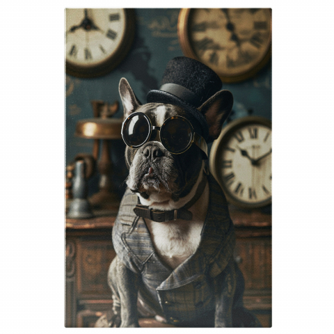Cățelul Elegant în Noaptea Festivă Urbană - Ceasuri, Ochelari de Soare și Joben, Marime 40x25CM