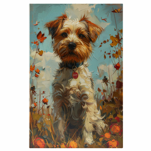 Cățeluș cu Zgardă și Blană Albă cu Maro - Pictură Digitală, Marime 40x25CM