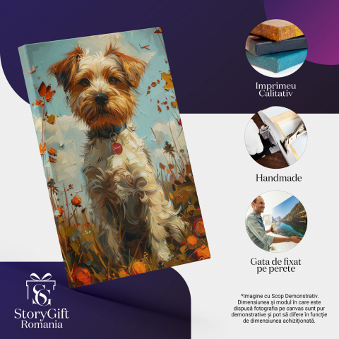 Cățeluș cu Zgardă și Blană Albă cu Maro - Pictură Digitală, Marime 40x25CM [1]