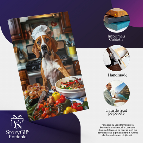 Tablou Canvas Cățelușa Beagle Bucătăreasă cu Mâncare Sănătoasă și Gustoasă, Marime 40x25CM [1]