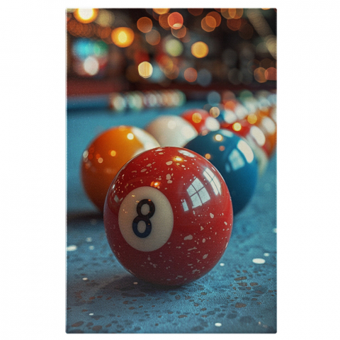 Marimea 40x25CM - Tablou Canvas: Catifeaua mesei de biliard uzata de loviturile tacului- Mingi ce asteapta lovite Pictura Digitala 40x25CM