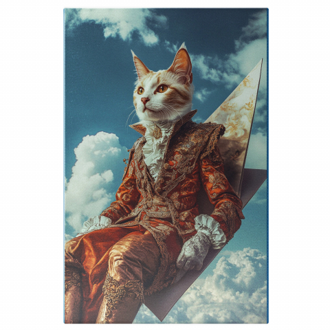 Abstract - Cavaler Regal cu Detalii Aurii și Guler Inalt AlbMarime 40x25CM