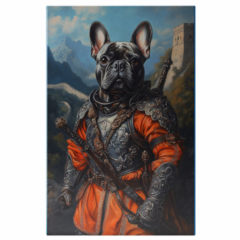 Războinici -  Tablou Canvas Personalizat Cavaler În Munți Cu Armură Și Sabie AurieMarime 40x25CM