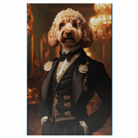 Personalizate cu Animalul Tau -  Tablou Canvas Personalizat Cavaler În Jupon Negru Și Guler ÎnaltMarime 40x25CM