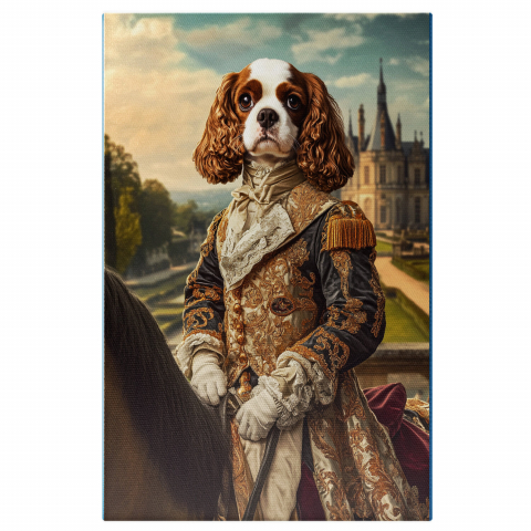 Regal -  Tablou Canvas Personalizat Cavaler Regal Pe Cal Cu Detalii Aurii Și Guler SatinMarime 40x25CM