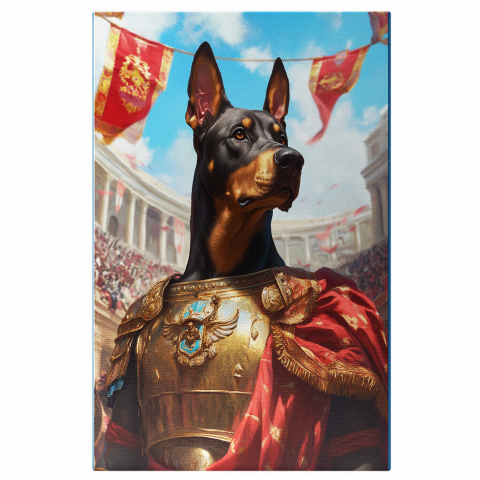 Războinici -  Tablou Canvas Personalizat Cavaler Regal Cu Armură Aurie În Mijlocul CetățiiMarime 40x25CM