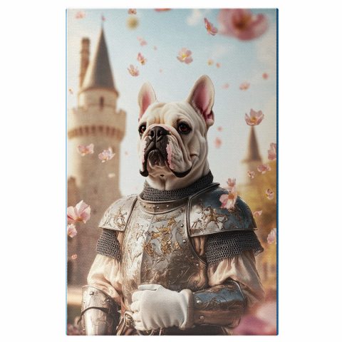 Războinici -  Tablou Canvas Personalizat Cavaler Regal Cu Armură Aurie În Fața CasteluluiMarime 40x25CM