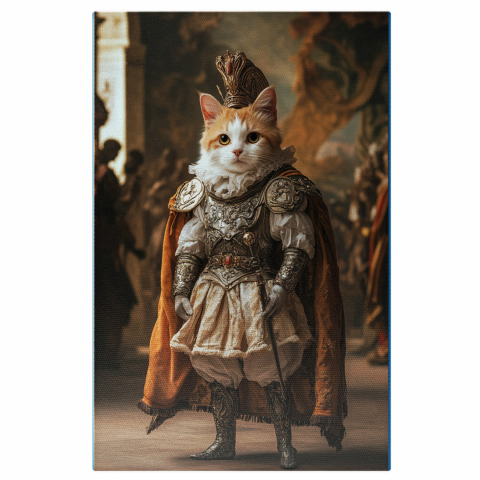 Războinici -  Tablou Canvas Personalizat Cavaler Regal În Palat Cu Coroana Și Mantie PortocalieMarime 40x25CM