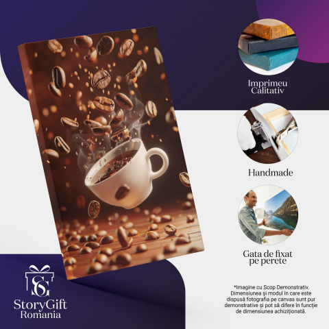 Cească Albă de Cafea cu Boabe - Tablou Canvas Digital, Marime 40x25CM [1]