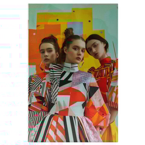 Three Beautiful Girls with Brown Hair and Colorful Long Dresses - Digital Art, Marime 40x25CM