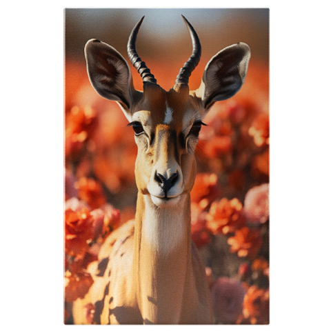 Animale - Tablou Canvas: Centrul Lanului cu Flori și Căprioara Sensibilă Pictura Digitala 40x25CM