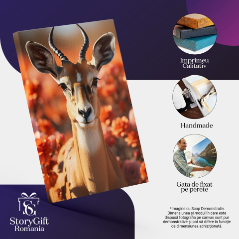 Tablou Canvas: Centrul Lanului cu Flori și Căprioara Sensibilă Pictura Digitala 40x25CM [2]