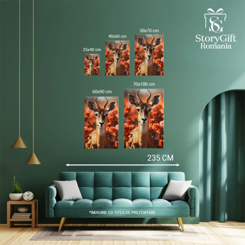 Tablou Canvas: Centrul Lanului cu Flori și Căprioara Sensibilă Pictura Digitala 40x25CM [3]