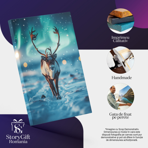 Tabloul canvas cu cerbul polar în cercetarea ținutului înghețat, Marime 40x25CM [1]