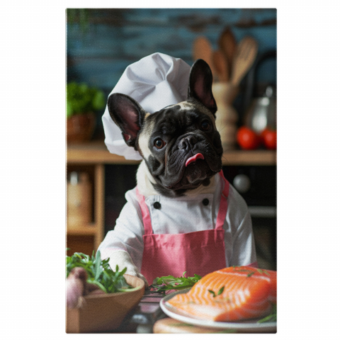 Câini - Tablou Canvas Chef Bulldog cu Limba Scoasă, Marime 40x25CM