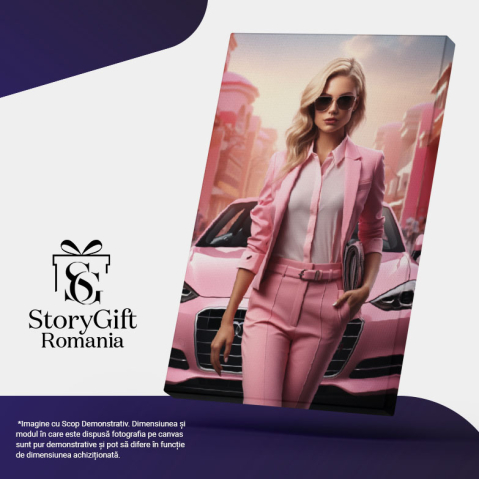 Tablou Canvas: Chic și Vibrantă Moda pe Asfaltul Orașului Silueta în Roz O Zi în Metropolă Pictura Digitala 40x25CM [4]