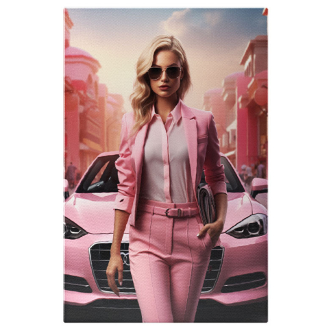 Abstract - Tablou Canvas: Chic și Vibrantă Moda pe Asfaltul Orașului Silueta în Roz O Zi în Metropolă Pictura Digitala 40x25CM