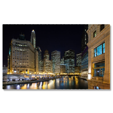 Tablouri Canvas - Tablou Canvas Chicago la Amurg peste Rau Urban, Arhitectura, Chicago, Rau, Peisaj Urban 1159 40x25CM